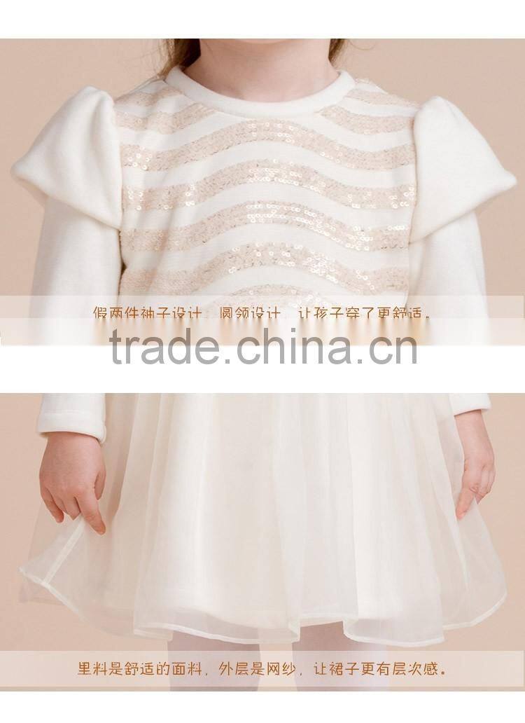 2017 Spring Kid Girls Party Frock Girls Long Sleeve Dress Sweet Stylish Fluffy Dress With Two Layers Mesh