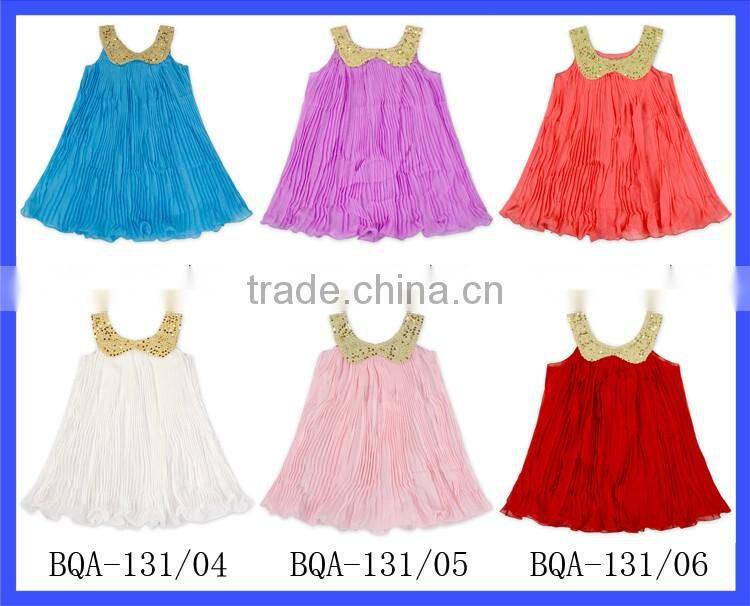 48BQA131 Lovebaby Yiwu Wholesale Baby Clothes Sequin Collar With Red Ruffle Chiffon Girls Frock Designs