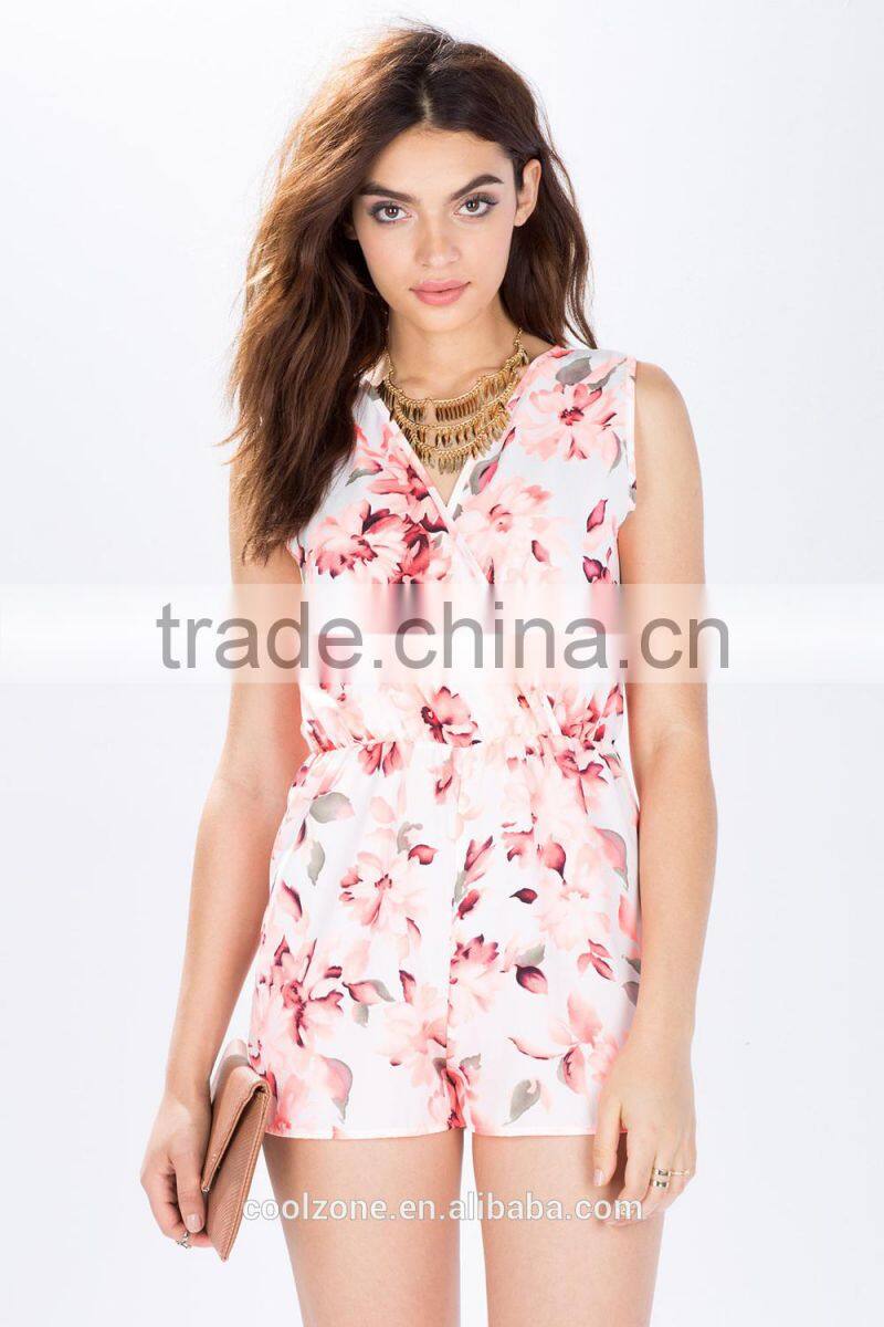 Surplice top high-waist shorts beautiful printing baby romper