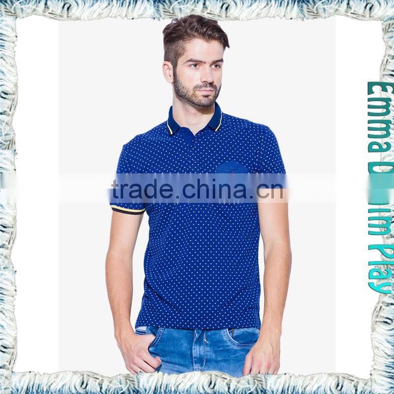 Latest Fashion Man's Blue Chest Pocket Printed Dots Polo Shirts