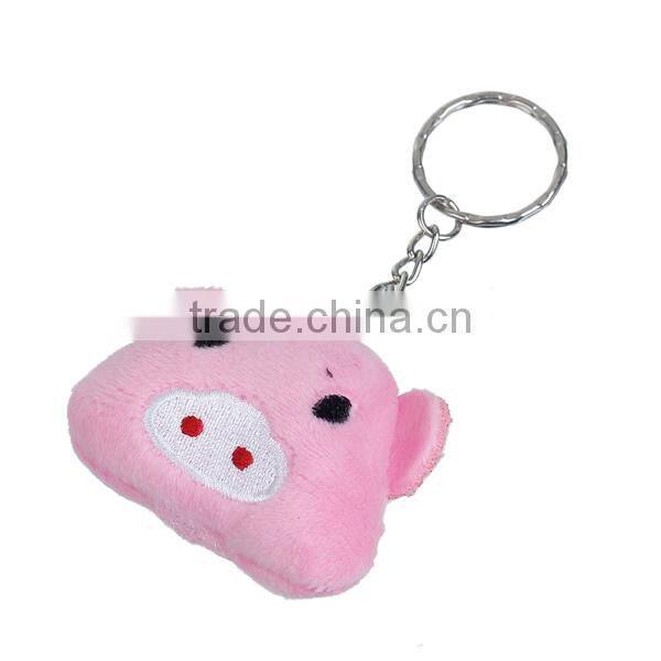 Plush Keychain & Keyring Round Silver Tone Pink Emoji Pattern Carved 10cm x 5.3cm