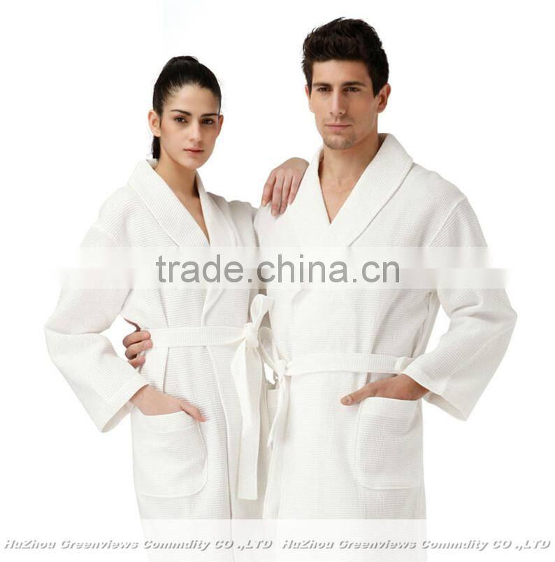 Waffle cotton embroidered robe and waffle bathrobe for couple shawl/kinomo style robe