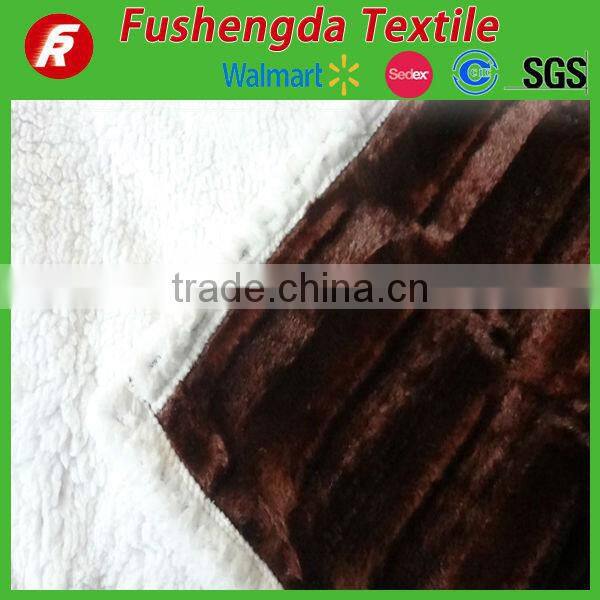 100% polyester pv plush with sherpa for blanket printing bamboo strip brushed design