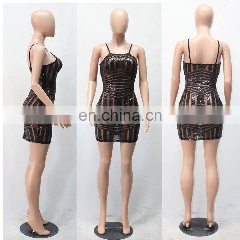 Europe And America Fashion Sexy Slim Paillette Package Hip One-Piece Dress