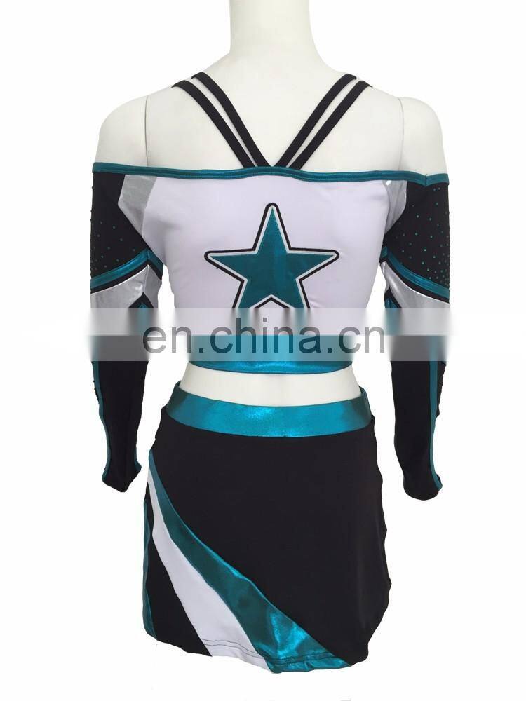 Good elasticity sublimation girls sexy long sleeve cheerleading uniforms