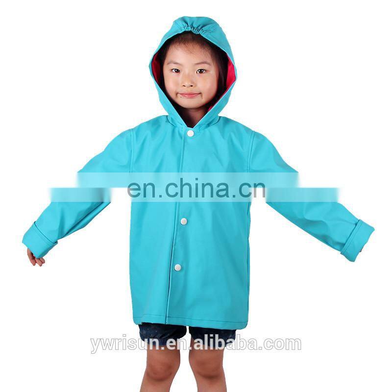 PUKR17001 Wholesale Kids Raincoat Children Sky Blue PU Raincoats For 2-10 Y