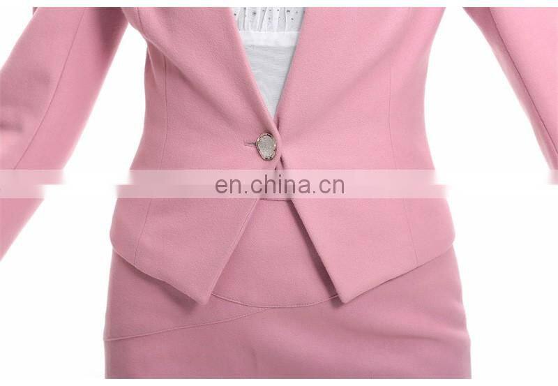 Good Quality Slim Fit Single Button Wool Blend 2 Pieces Fashion Long Sleeve Womens Special Cutting Office Ladies Skirt Suit