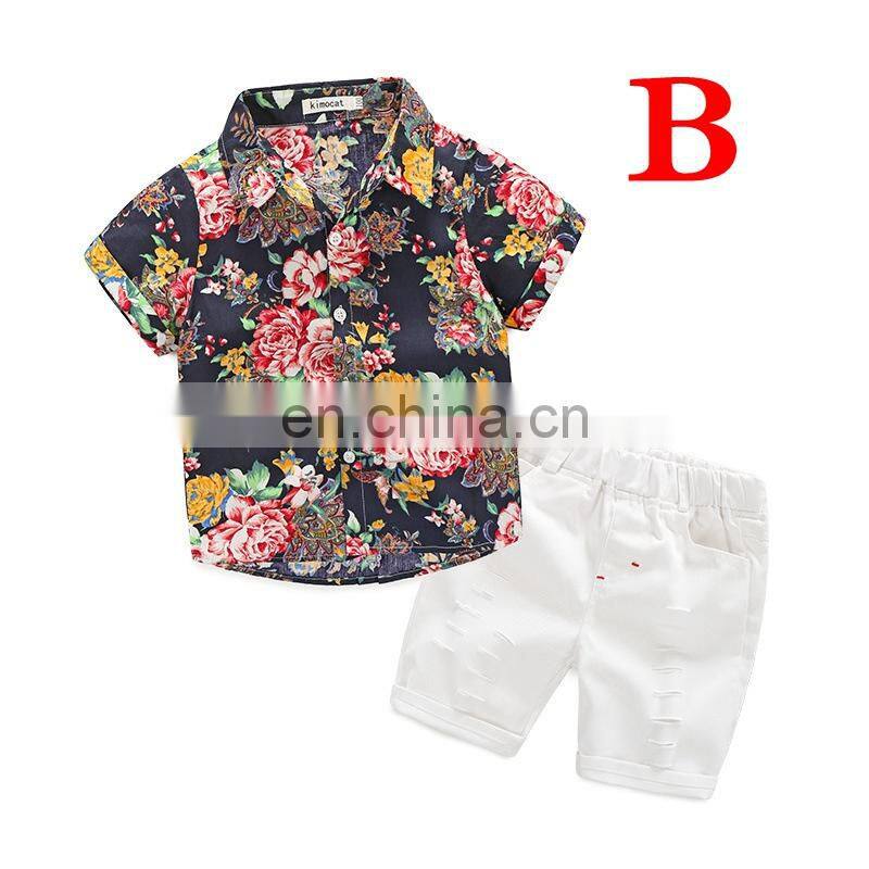 2019 summer kid boys clothes Flower Shirts + KIDS Denim shorts 2PCS baby boys Gentleman Suit