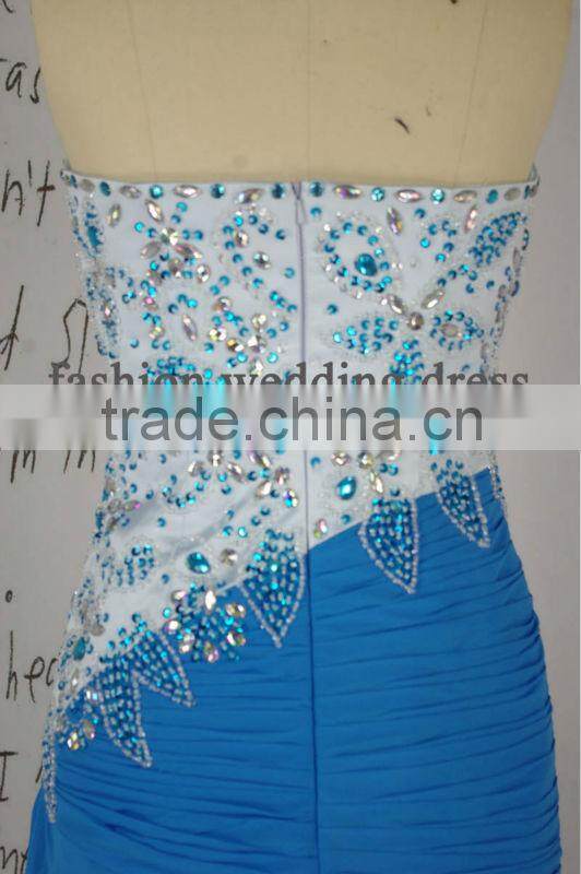 2013 Gorgeous Real Blue Chiffon Beaded Design Evening Dress