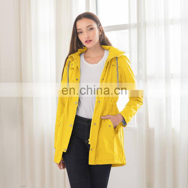 Wholesale Amazon burst casual waterproof waist hoodie female mid-autumn long raincoat ZIP jacket female