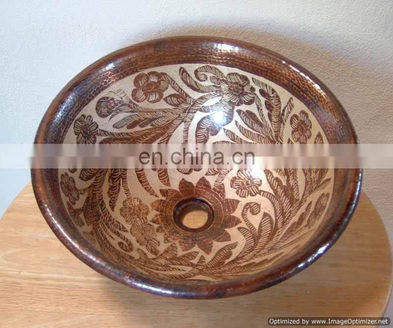 copper hammered round shiny sink