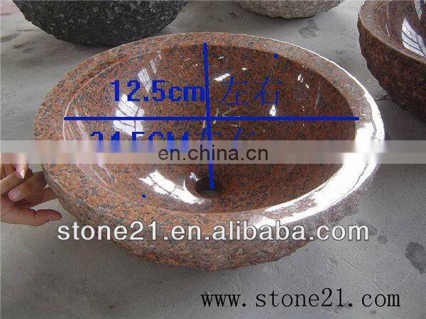 Maple red Granite stone round bathroom sink