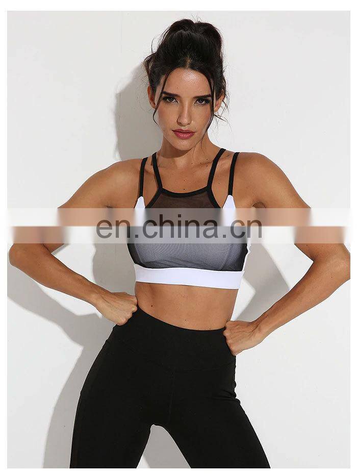 Sexy White Black Hollow Out Mesh Sport Bra Top Women Padded High Impact Thin Shoulder Strap Sports Bra and lagging