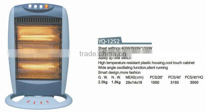 3heating 1200W CE/GS/ROHS safety tip over swtich wide angle oscillating function electric heater halogen heater for home