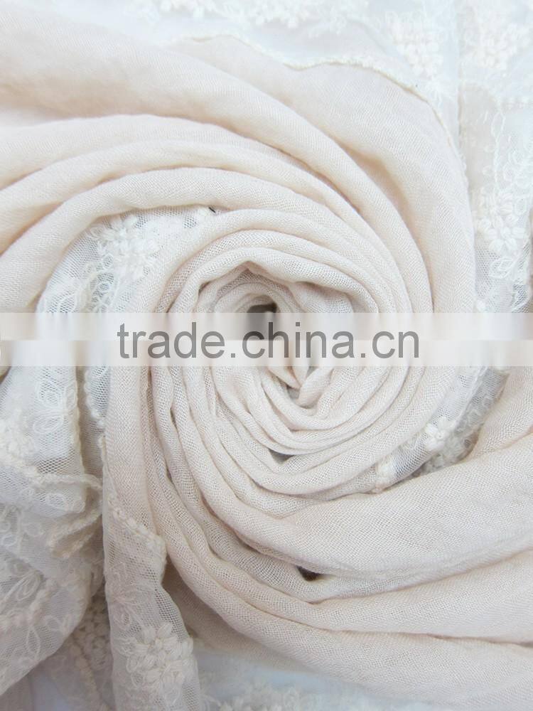 Embroidery Designs Neck Shawl Plain Cotton Linen Embroidery Lace Scarf