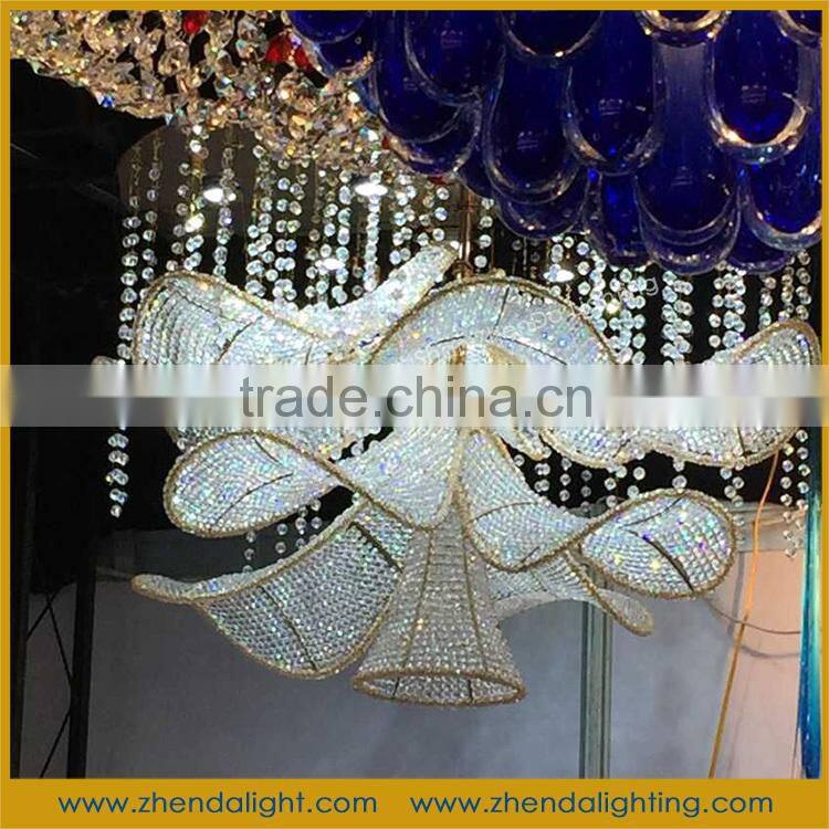 Huge flower crystal pendant light for high ceiling decoration