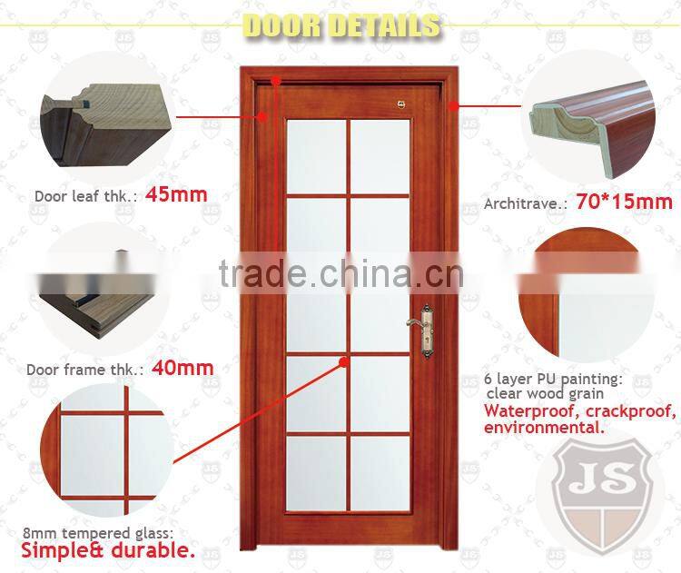 Hot sale lattice wood glass door design kitchen swinging door for interior used