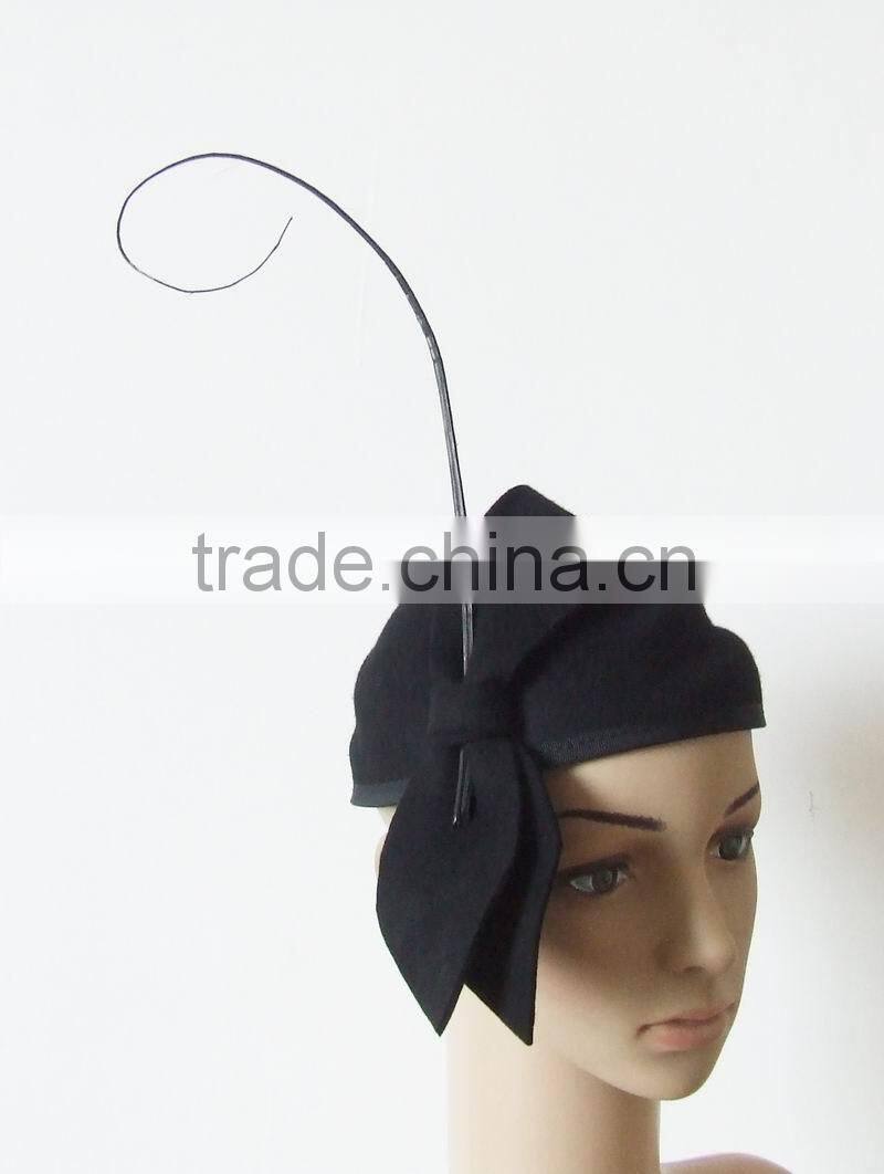 Felt fascinator trimming with ostrich quill