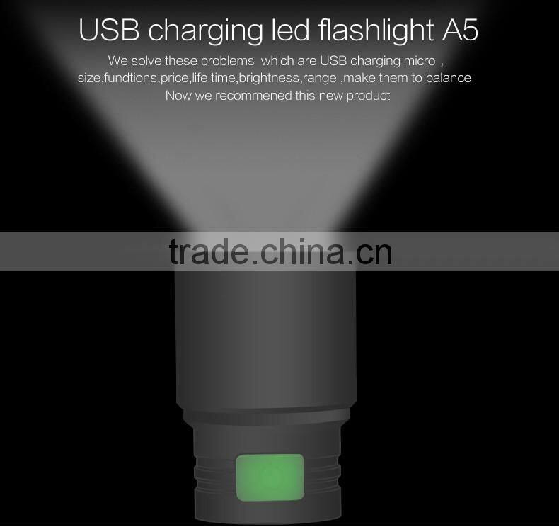 High Quality 300lm LED Flashlight With USB Charger