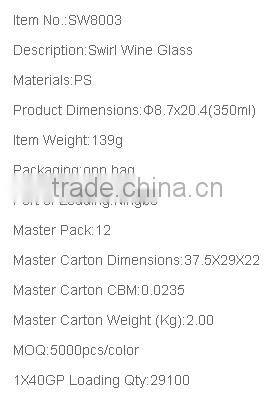 PS Swirl Wine Glass Plastic swirl Tumbler Plastic Goblet Win Glass with different color