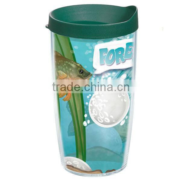 450ml/16oz BPA free plastic double wall tumbler with PVC sheet insert