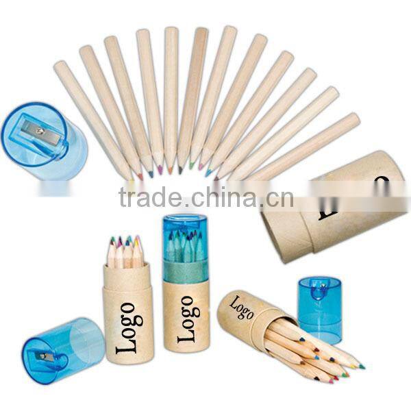 12color crayons into carton tube closed with transparent blue sharpener cup
