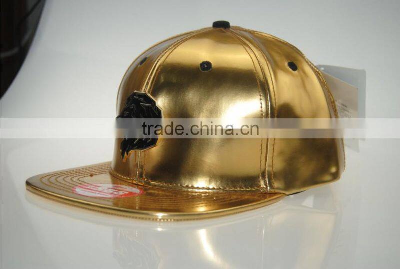 custom high quality gold leather metal plate leather strap baseball caps