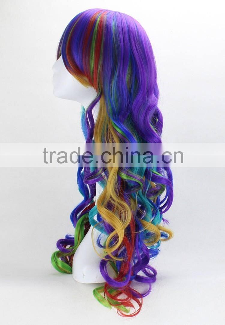Fashion rainbow curly wig, hot selling cosplay wig