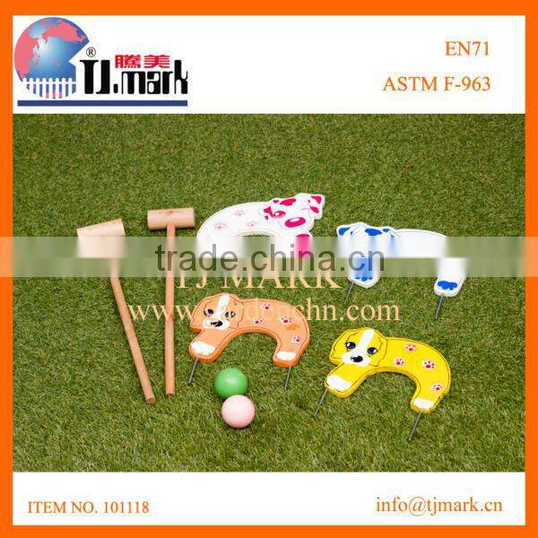 Indoor/outdoor kids sport wooden toy/2 player ring toss game/croquet set