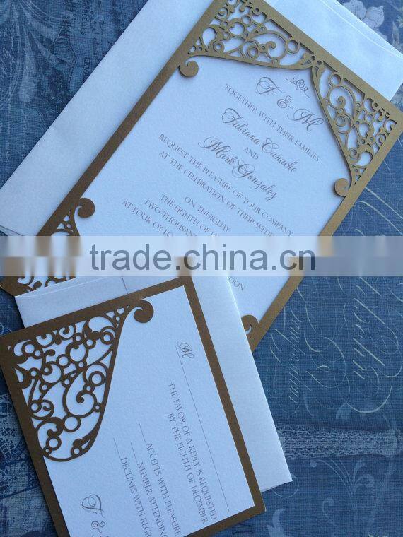 Laser Cut Wedding Invitation Pocket, Elegant Swirl Frame, Custom Personalized. Die Cut Pattern