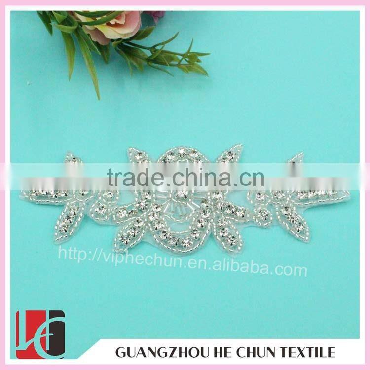 HC-2071 China Wholesale Crystal Bead Appliques ,Beaded Applique Wholesale Bridal Rhinestone Appliques for Wedding Dresses