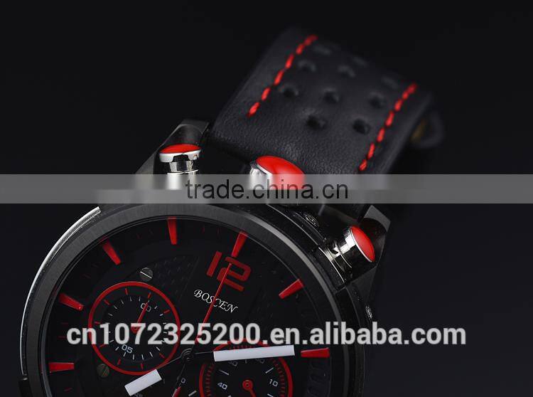 BOSCE Hot selling Japanese movement luxury watches, Fashion Leather brand watch. high quality Sport quartz men watches