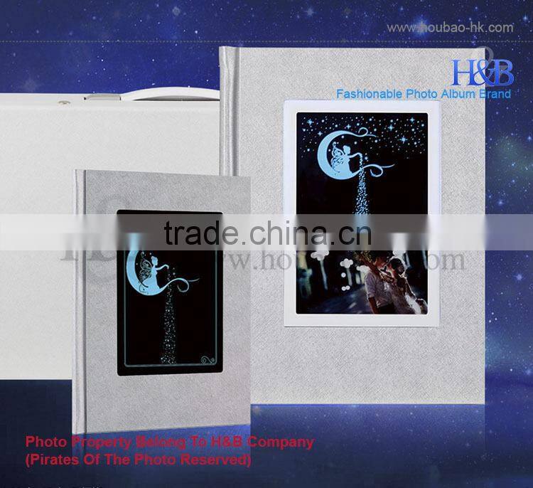 LED light brown color leather wedding album photo