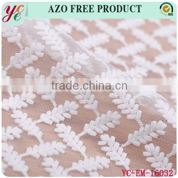 White elegant decorative pattern net embroidery fabric design for women