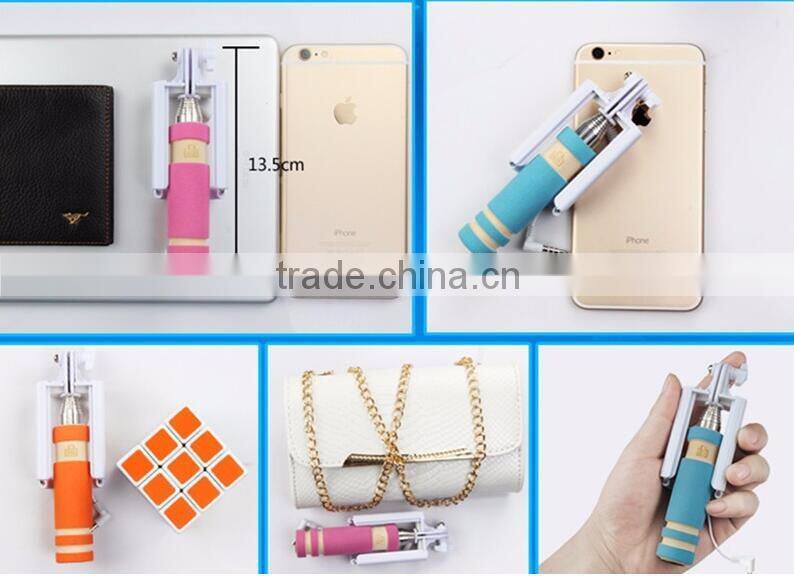 Close to 14cm Mini Wired All In One Selfie Stick For iPhone 6 Plus 5 5s 4s IOS for Samsung Android