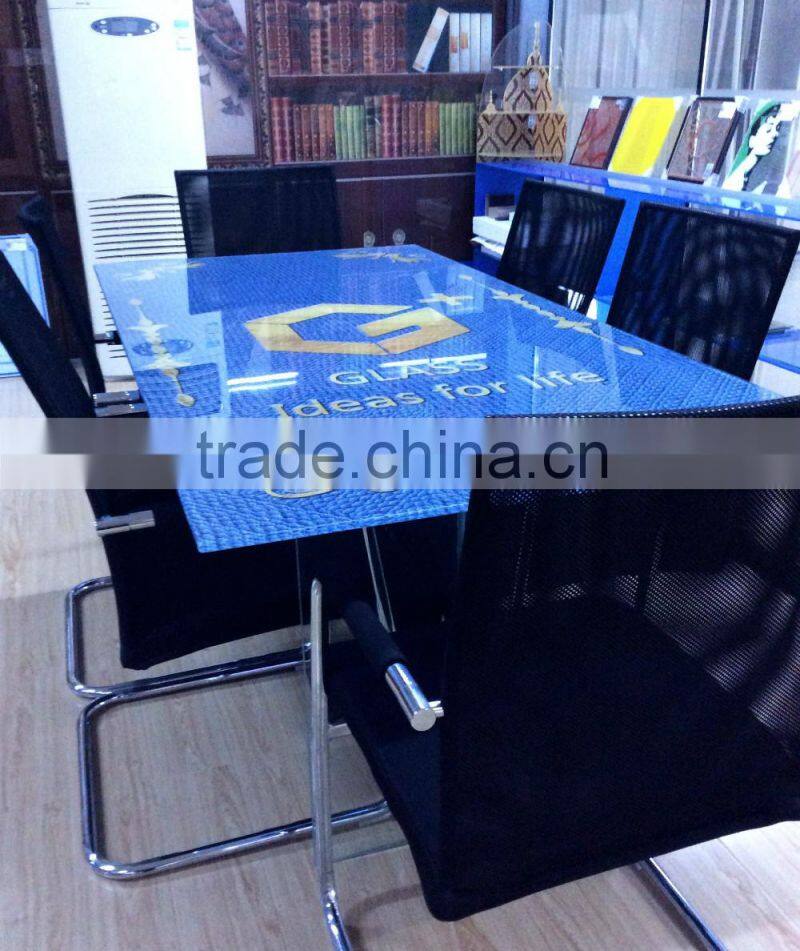 Special shape glass table , curving line, ceramic digital printing glass