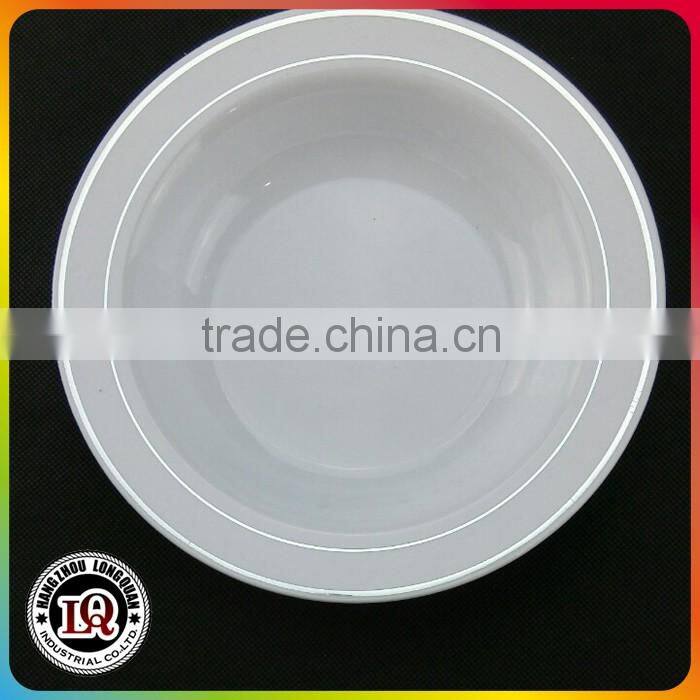 White Dinnerware Plastic Plate With 2 Sliver Circles