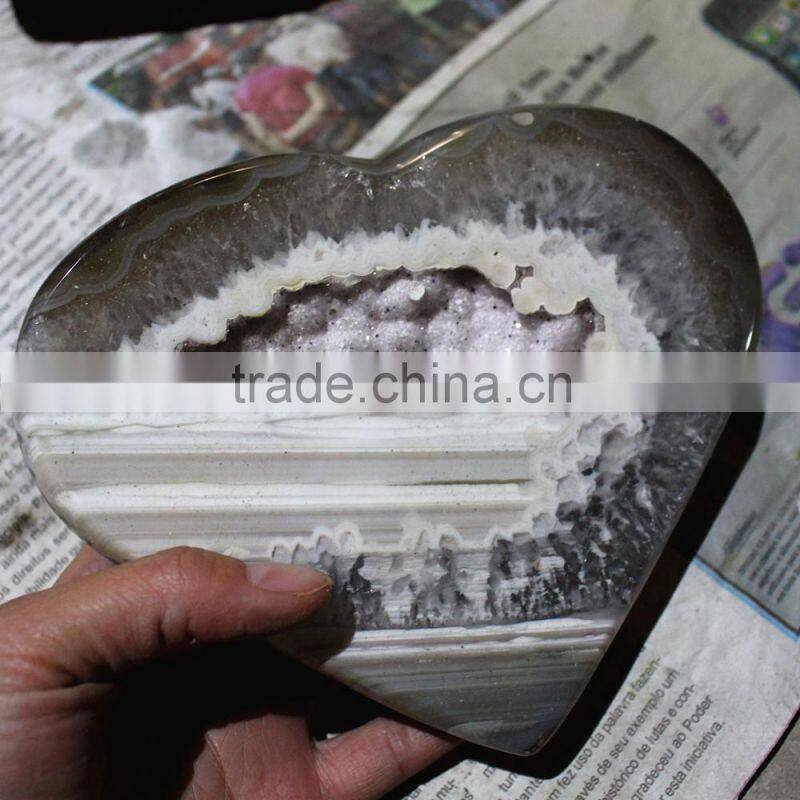 natural agate geode heart