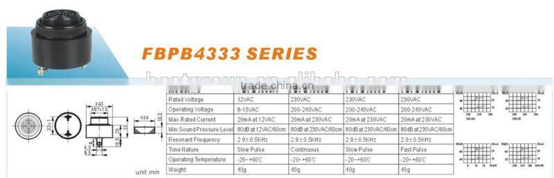 hot sell 1.5v 80DB 43mm magnetic transducer FBPB4333B
