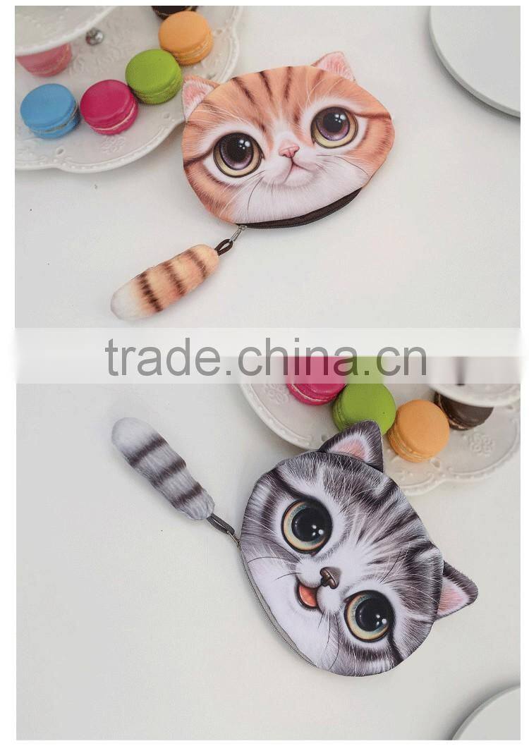 Wholesale Coin Purses 3D Printing Cute Cat Wallets Small Zipper Change Cion Purses for Girl