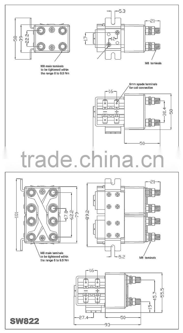SW822 SW122 Magnetic DC Contactors similar albright dc contactor magnetic electrical DC Contactor/12V 125A curtis 1244