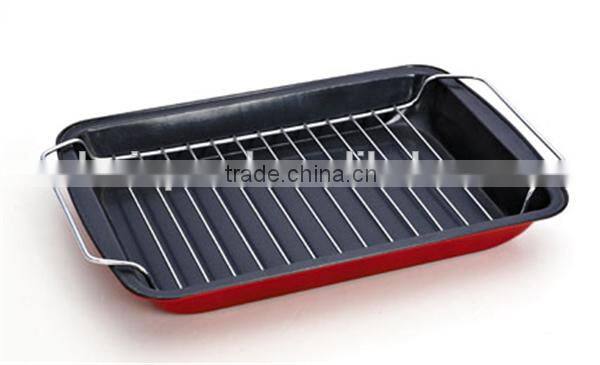custom logo printing nonstick rectangular roaster with flat rack