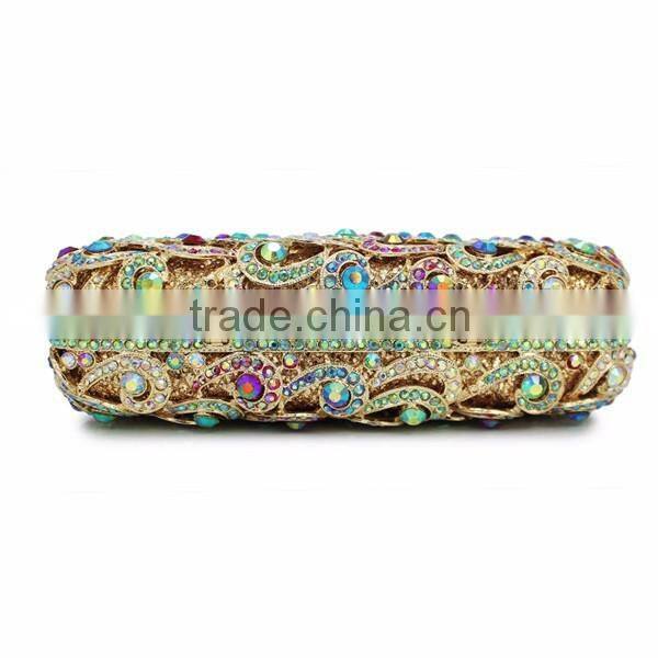 latest design ladies purse hard box coloful indian bridal clutch purse stone party bag (88161A-C)