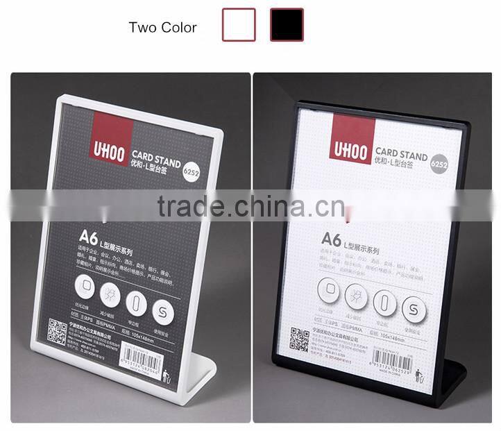 2015 new design 6''*9'' plastic ''L'' shaped sign holder Menu holder