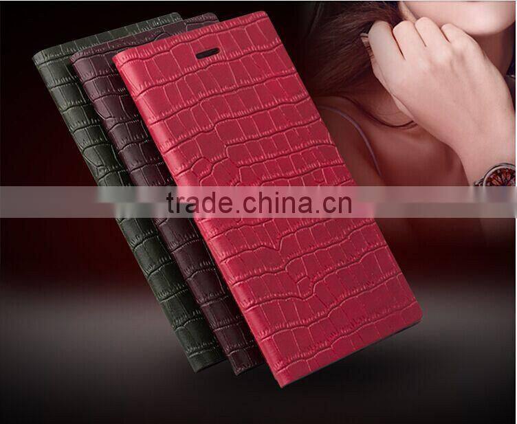 OEM manufacture crocodile pattern leather flip cover case for Huawei honor p6