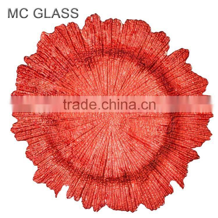 Handmade Wholesale Red Sea Sponge Glass Charger Plates for Wedding Decoration