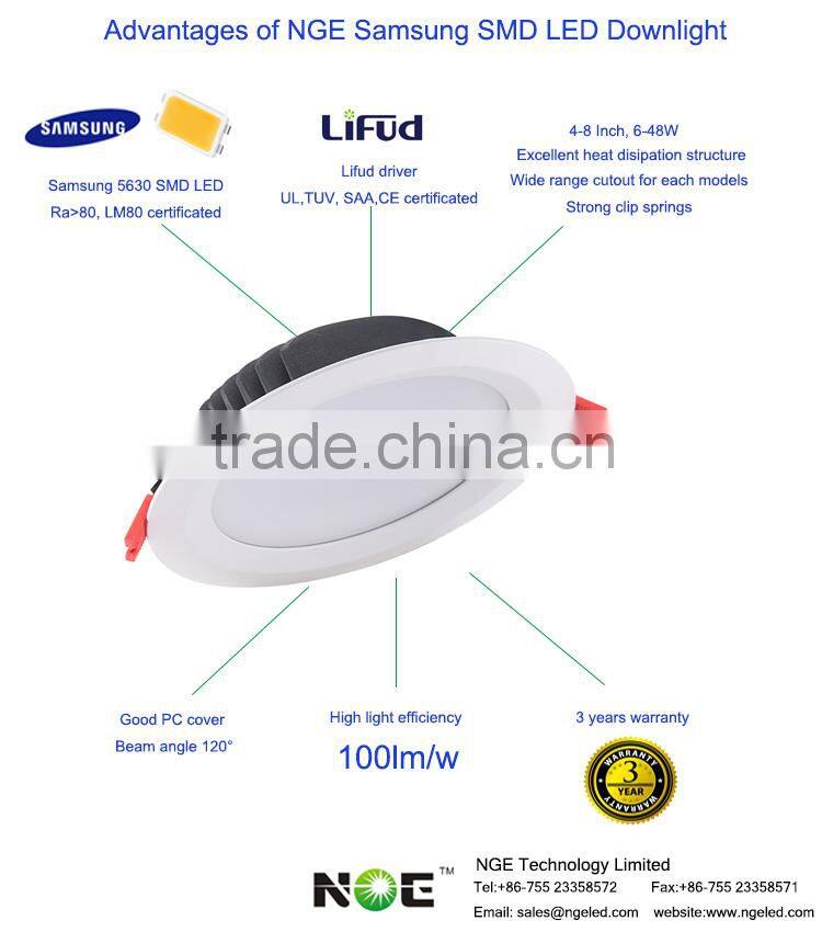 Diameter 165~185mm led downlight 36w cutout hole 185mm downlight 6 inch
