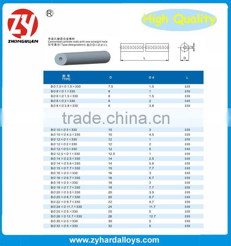 Solid Cemented Carbide Rods with one center hole