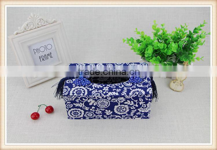 Blue and white porcelain fabric tissue box cover