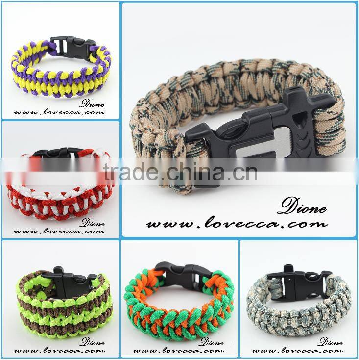 3m parachute cord Fire starter Whistle Sharpening steel paracord bracelet 4in1
